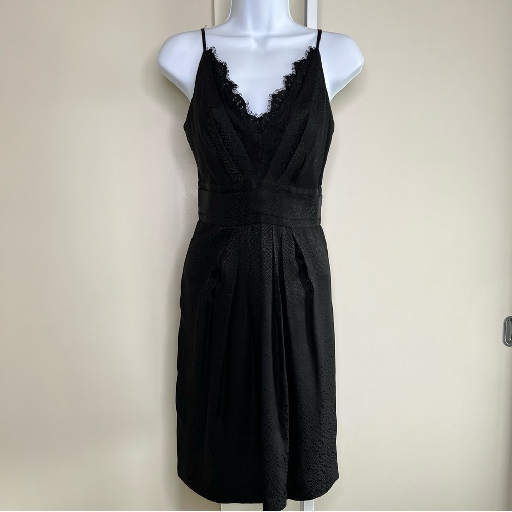Kenar 100% silk and lace dress - snakeskin print - black